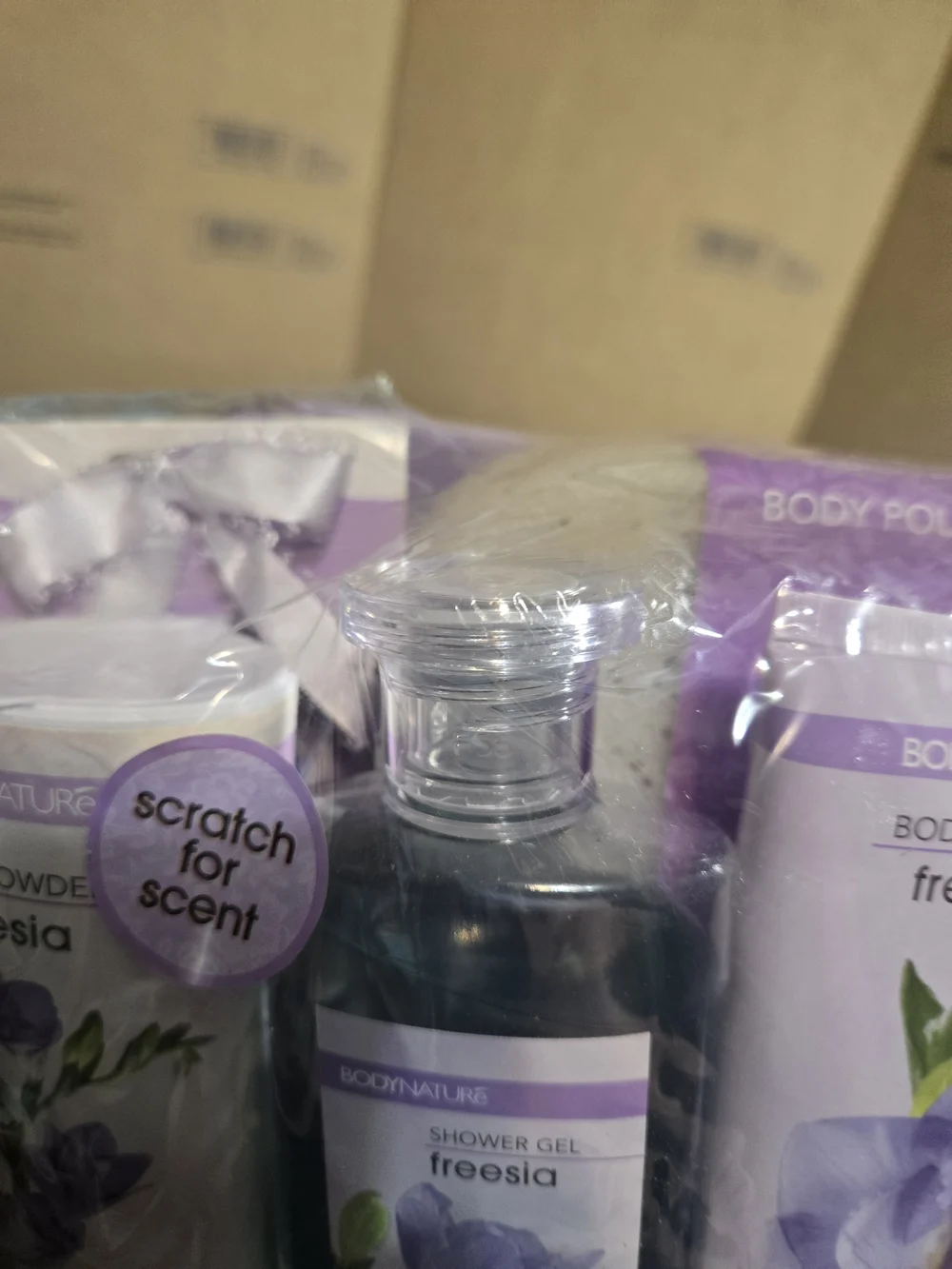 Freesia Bath & Body Gift Basket - Lavender Scented Bath Soak & Lotion Set